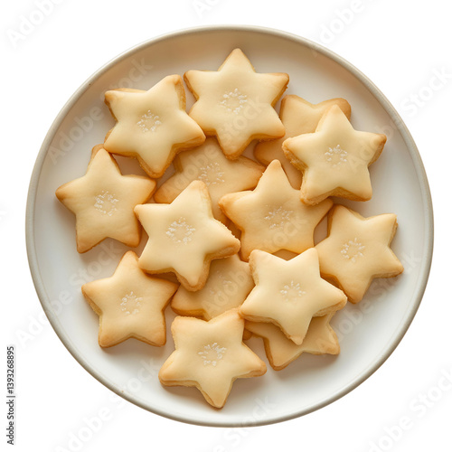 A Plate of Buttery Shortbread Cookies Shaped Like Stars Isolated on Transparent Background