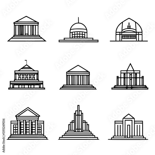 Collection of Recreational Buildings line vector designs, Recreational Buildings vector images