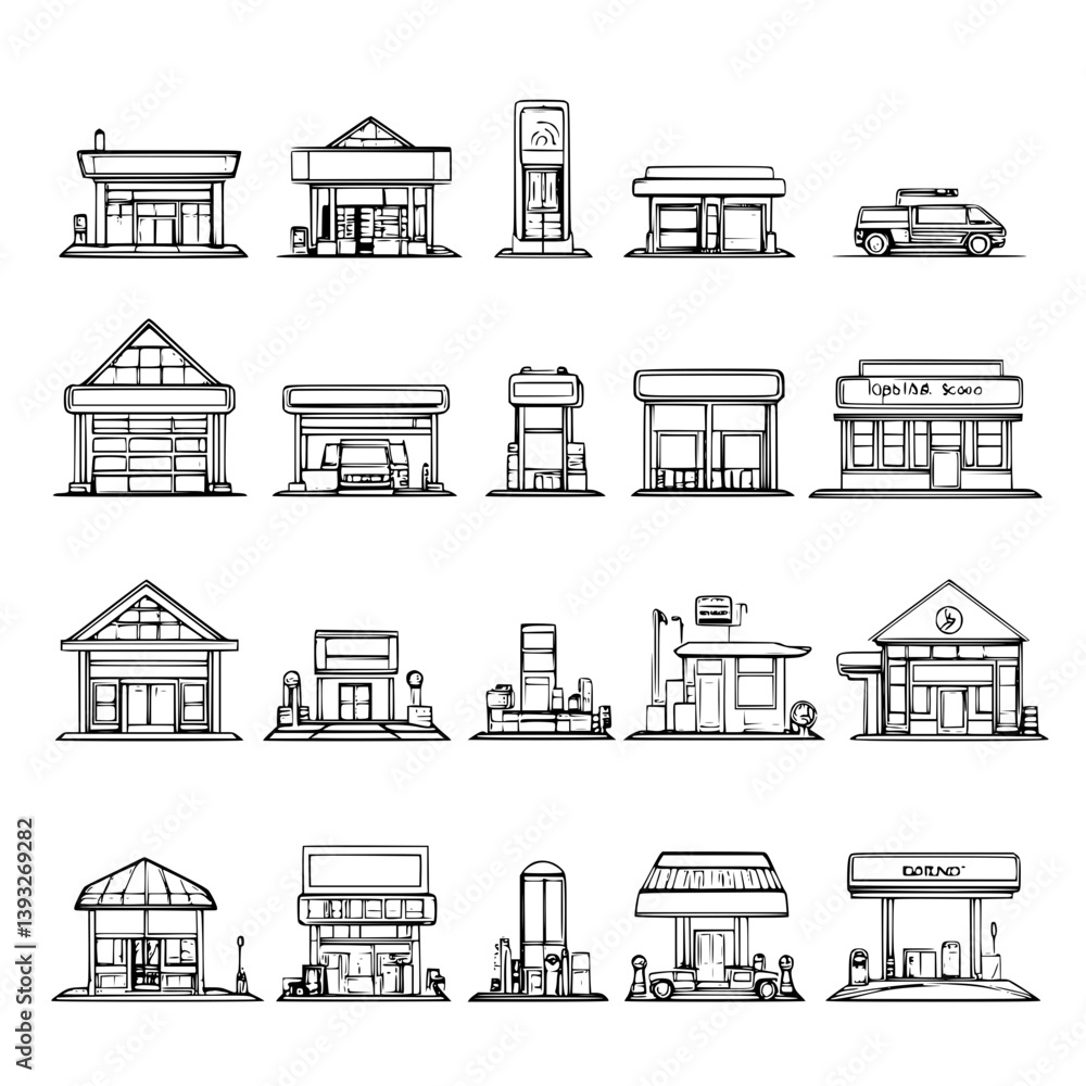Fototapeta premium Collection of Service stations line vector designs, Service stations vector images