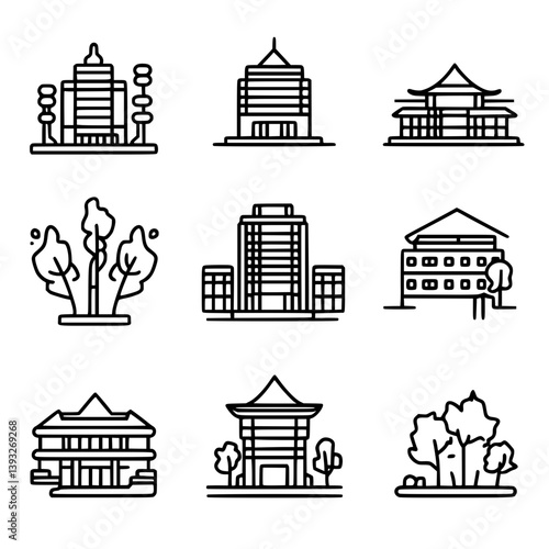 Collection of Sanatoriums line vector designs, Sanatoriums vector images