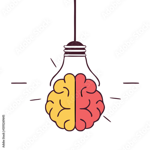 Tableau sur toile Creative Brain Lightbulb Concept – Minimal Line Art Icons of Intelligence, Innovation, and Bright Ideas for Education, Tech, and Branding
