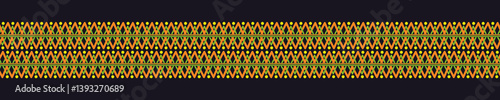 Ukrainian pattern. Ukrainian embroidery. Yellow patterns on a dark background. Wide background stripe