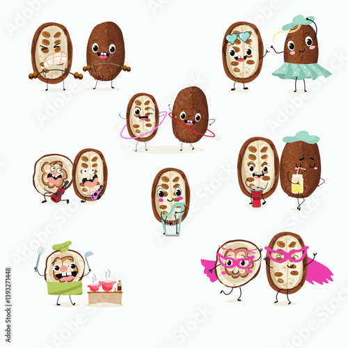 Exotic fruit cupuasu . Natural vitamin antioxidant detox food collection. Vector hand drawn illistration.