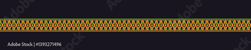Ukrainian pattern. Ukrainian embroidery. Yellow patterns on a dark background. Wide background stripe