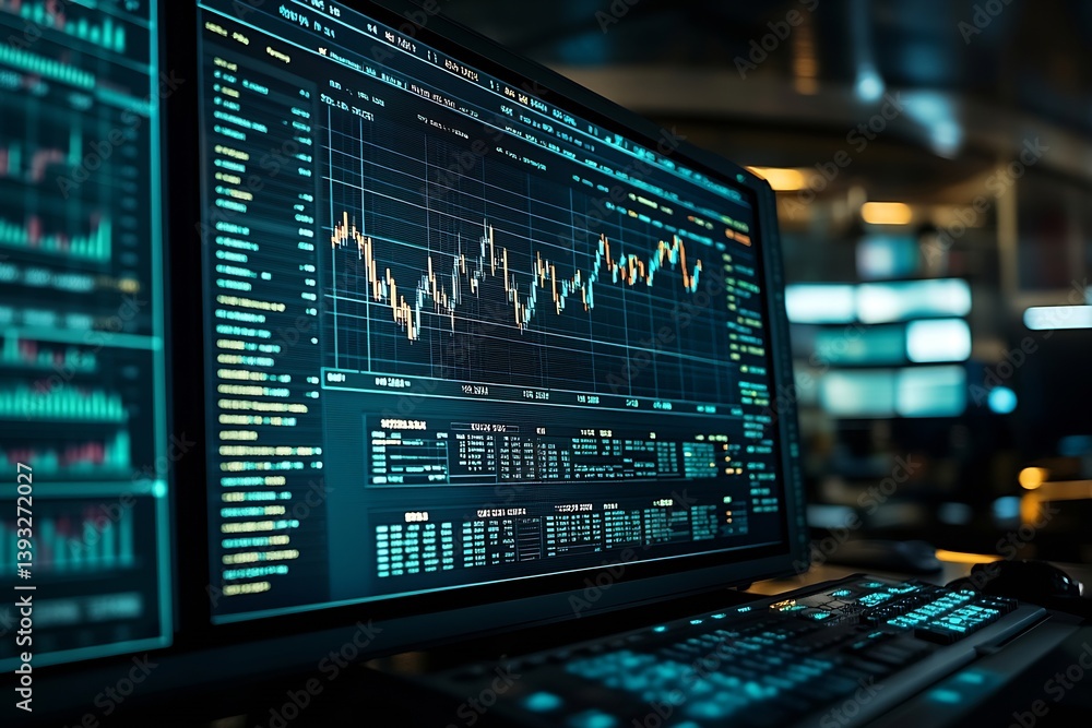 Stock Market Data on Computer Screen Finance Trading Investment Analysis Charts Graphs for Business Decisions Technology : Generative AI Stock Market Data on Computer Screen Finance Trading Investment Analysis Charts Graphs for Business Decisions Technology : Generative AI