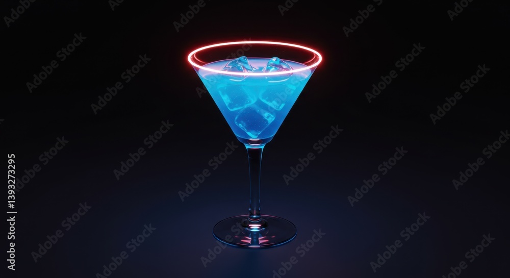 Stylized 3D Render of Cocktail Glass with Glowing Rim and Neon Reflections Stylized 3D Render of Cocktail Glass with Glowing Rim and Neon Reflections