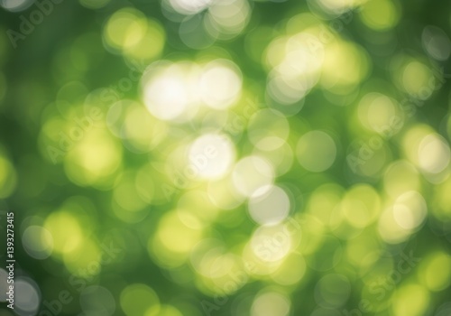 Blurred background of green leaves with circular bokeh, perfect for adding a natural touch.