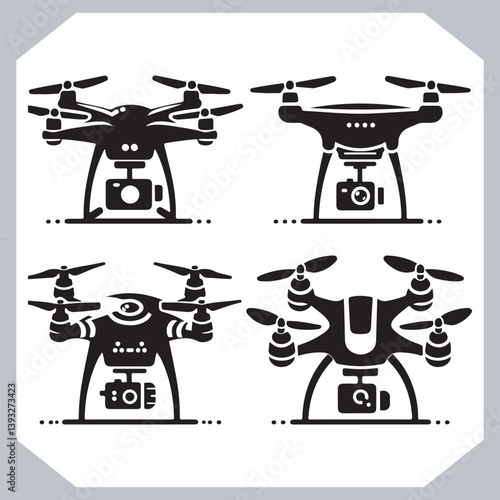 Obraz na płótnie Collection of Drone Silhouettes and Icons in Modern Line Art Style w salonie