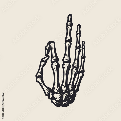 Hand skeleton ok sign gesture vintage illustration	