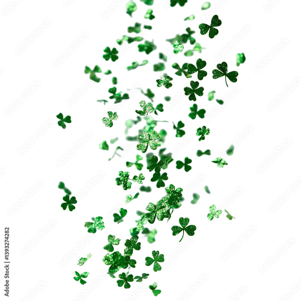 Shamrocks Falling Down from the Sky Isolated on Transparent Background Shamrocks Falling Down from the Sky Isolated on Transparent Background