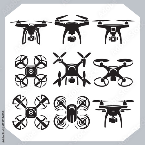 Obraz na płótnie Collection of Drone Silhouettes and Icons in Modern Line Art Style w salonie