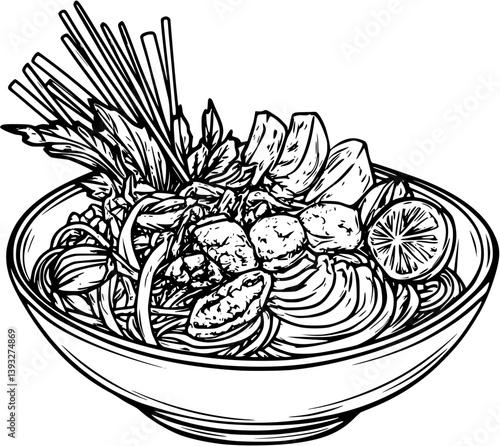 Pad Thai coloring book vector design, Pad Thai vector illustration