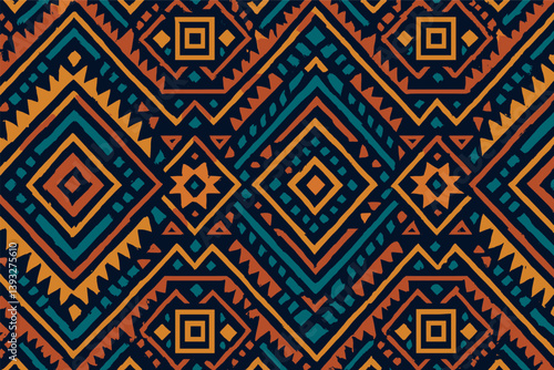 Colorful patterned design with squares and triangles