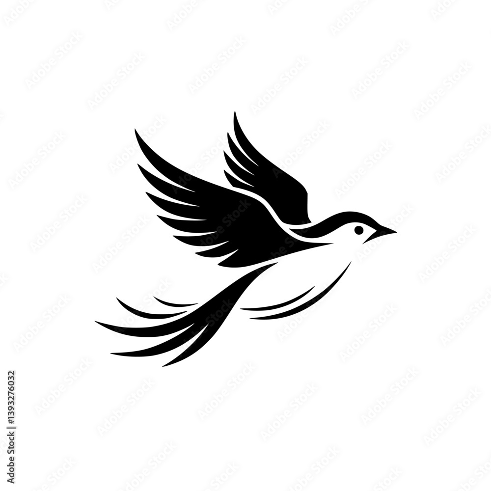 Elegant Black Bird Logo in Flight: Minimalist Design Elegant Black Bird Logo in Flight: Minimalist Design
