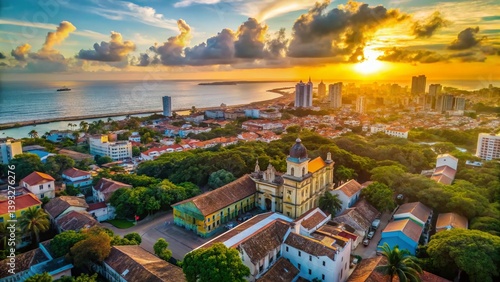 Breathtaking Aerial View of the Coastal Town of Olinda Pernambuco Brazil A Minimalist Drone Perspective Capturing the