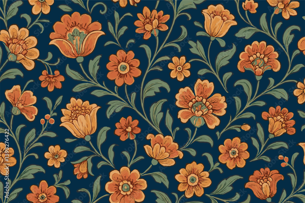 Blue and orange floral pattern Blue and orange floral pattern