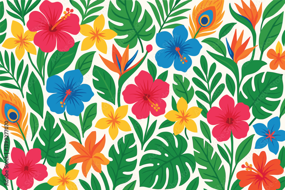 Fototapeta premium Colorful flower pattern with many different types of flowers