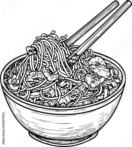 Chow Mein coloring book vector design, Chow Mein vector graphic