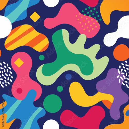 Seamless vector illustration with colorful fishes and waves pattern design