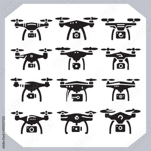 Obraz na płótnie Collection of Drone Silhouettes and Icons in Modern Line Art Style w salonie