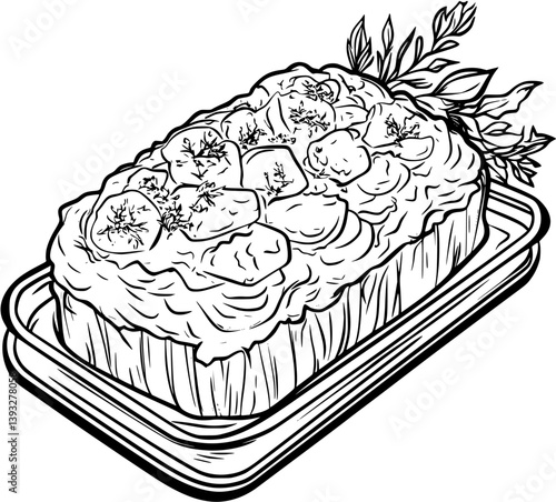 Meatloaf with Mashed Potatoes coloring book vector design, Meatloaf with Mashed Potatoes vector graphic