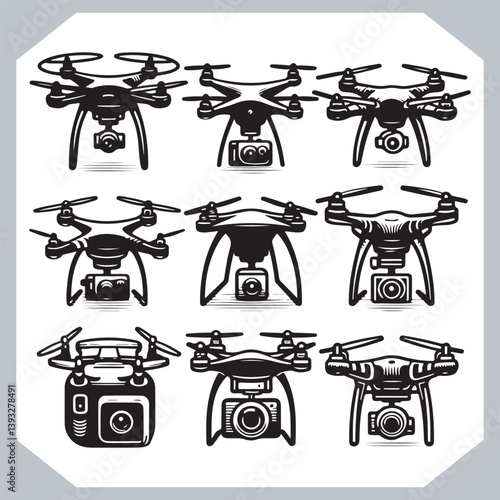 Obraz na płótnie Drone Silhouettes in Various Shapes and Designs with Elegant Line Art Style w salonie