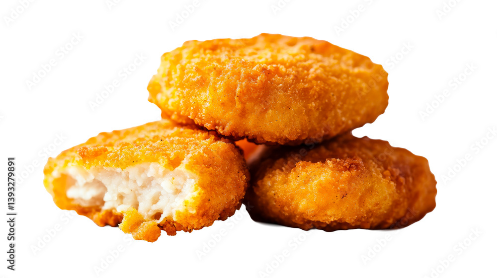 Golden fried chicken nuggets appetizingly stacked, cut out transparent Golden fried chicken nuggets appetizingly stacked, cut out transparent