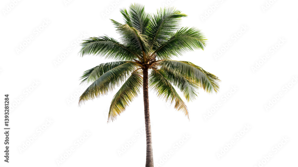 Fototapeta premium Isolated Tropical Coconut Palm Tree Against Black Background, cut out transparent