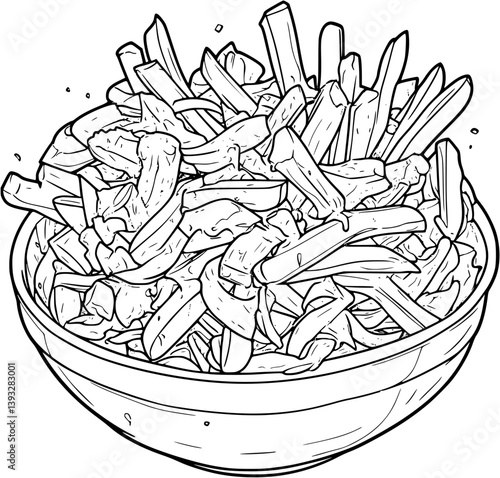 Poutine coloring book vector design, Poutine vector illustration