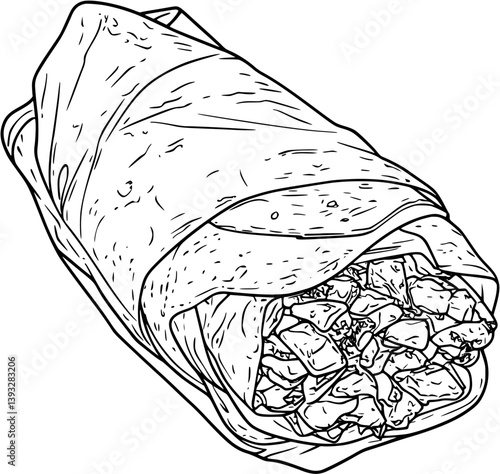 Southwest Chicken Wrap coloring book vector design, Southwest Chicken Wrap illustration art
