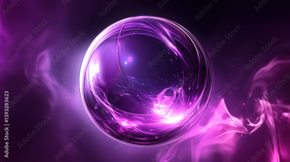 Glowing purple sphere with swirling energy inside, set against a dark background. Glowing purple sphere with swirling energy inside, set against a dark background.