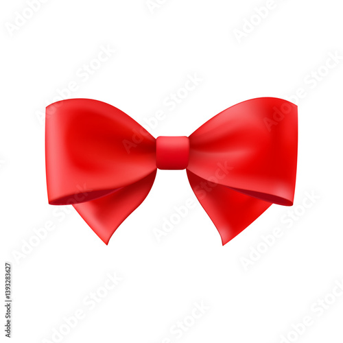 3D Realistic red gift bow. Christmas, birthday and sale decoration.
