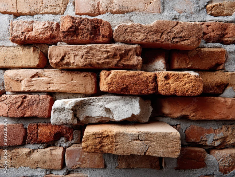 Rustic wall made of varied bricks showcasing earthy tones and textures in a cozy interior space Rustic wall made of varied bricks showcasing earthy tones and textures in a cozy interior space