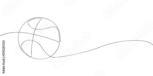 A simple continuous line drawing of a basketball, representing sports, teamwork, and athleticism in a modern and artistic minimalist style.
