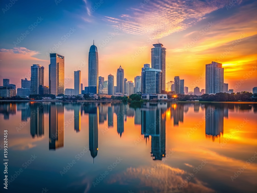 Fototapeta premium Stunning Bangkok Skyline at Dawn Chao Phraya River and Business District Views