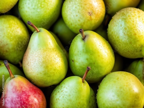 Close Up of Green and Red Pears in a Basket