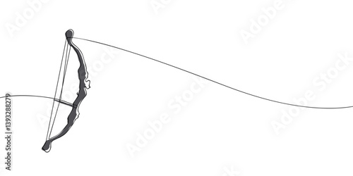 A continuous line drawing of a bow, designed in a minimalist style, symbolizing archery, precision, hunting, sport, and medieval weaponry.