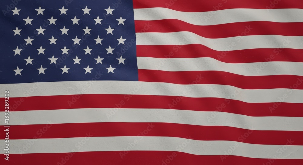 Naklejka premium American Flag Waving in Wind - Close-up of an American flag waving gently in the breeze, showcasing its vibrant colors and intricate details
