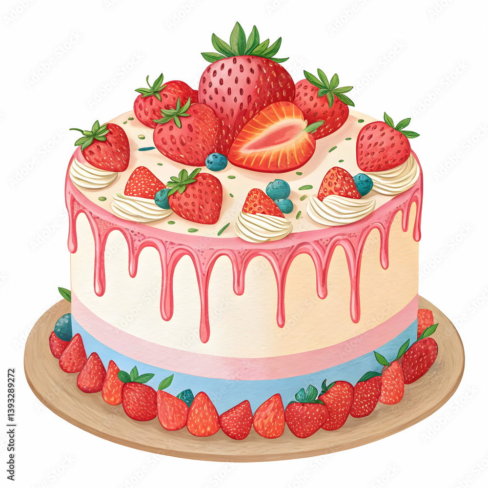 Vanilla cake dessert with strawberry on top Vanilla cake dessert with strawberry on top