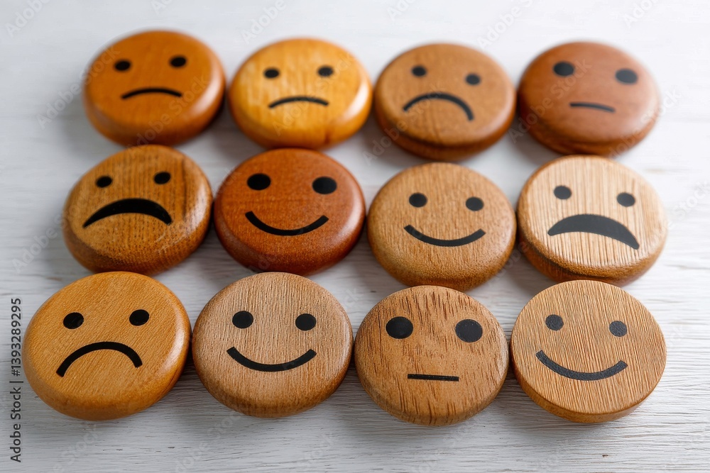 Fototapeta premium The idea of choosing a happy smile face paper cut by hand, signifies good feedback and positive reviews, while also highlighting the importance of mental health assessments for child wellness on