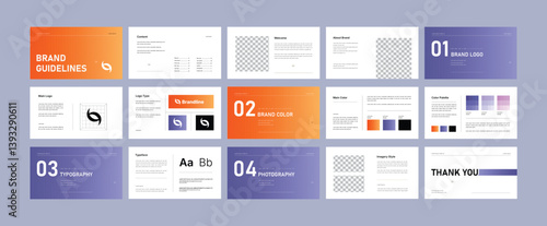Multicolored Brand identity design template. Creative brand guidelines layout. Corporate Brand strategy guide design. Logotype guidelines template for healthcare, medical, physiotherapy