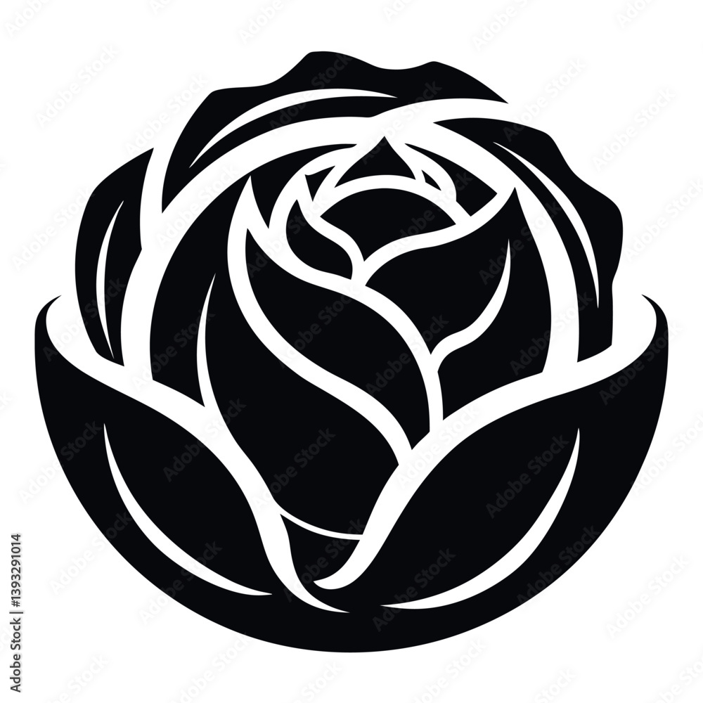 Fototapeta premium Cabbage Vector Silhouette – Black Vegetable Icon for Farm
