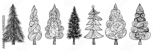Collection of Spruces coloring book vector designs, Spruces illustration art