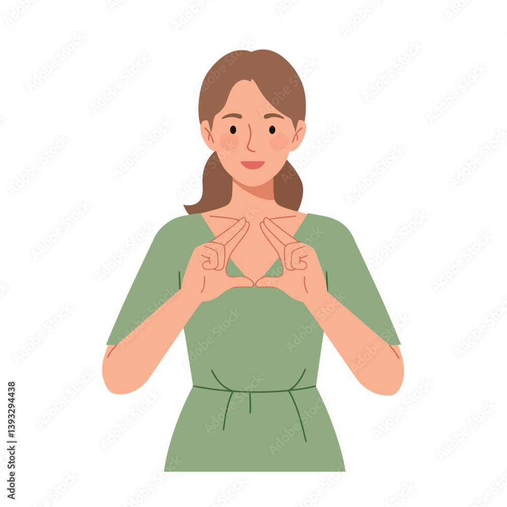Woman demonstrating sign language gesture in flat vector illustration style Woman demonstrating sign language gesture in flat vector illustration style