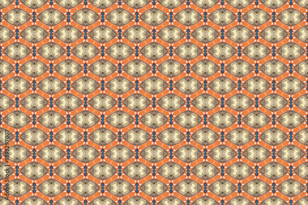 Fototapeta premium Seamless Wallpaper Shape Decoration Cloth Perspective Art Tile Design Texture Graphic Geometric Visual Endless Symmetric Fashion Digital Textile Fabric Background Interior Template Luxury Pattern.