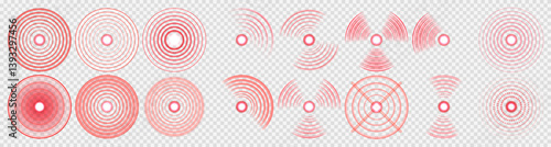 Red target circle identifies painful or inflamed body spot. Concentric radar symbol marks localized internal discomfort clearly. Pulse effect visualizes throbbing sensation in affected tissue.