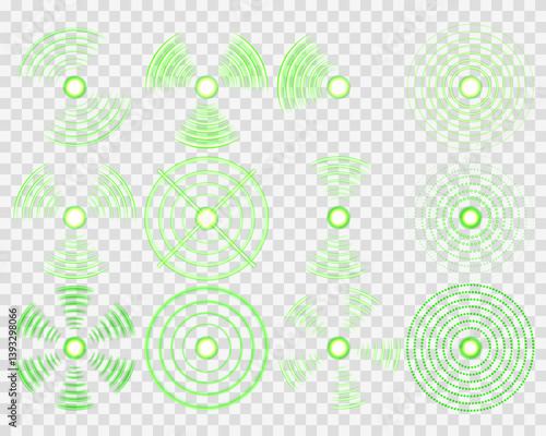 Wi-Fi symbol flashes dynamically with green radial clarity. Soundwave ripple circles simulate broadcast communication design. Tech signal pulses spread smoothly across smart UI layouts. Smart signal