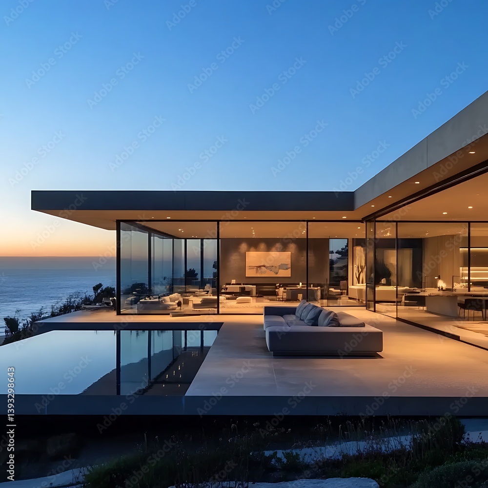 Sophisticated twilight mood at modern beach home high resolution picture Sophisticated twilight mood at modern beach home high resolution picture