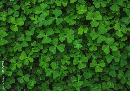 A full frame view of green clover leaves, creating a dense, natural background.