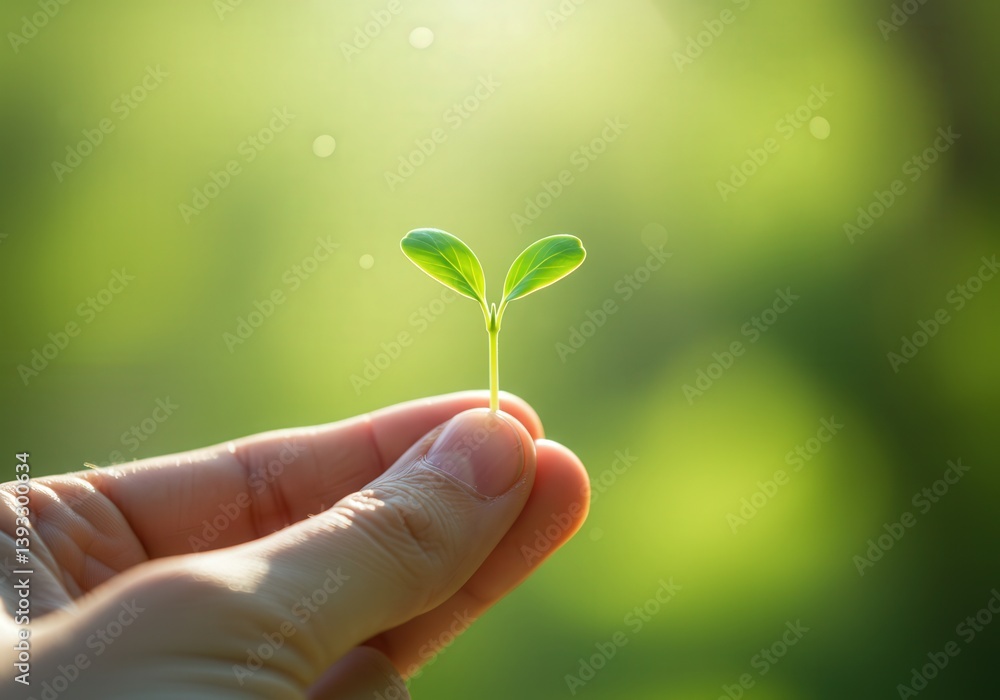 A hand gently holds a delicate green sprout, representing growth and new life against a blurred background. A hand gently holds a delicate green sprout, representing growth and new life against a blurred background.